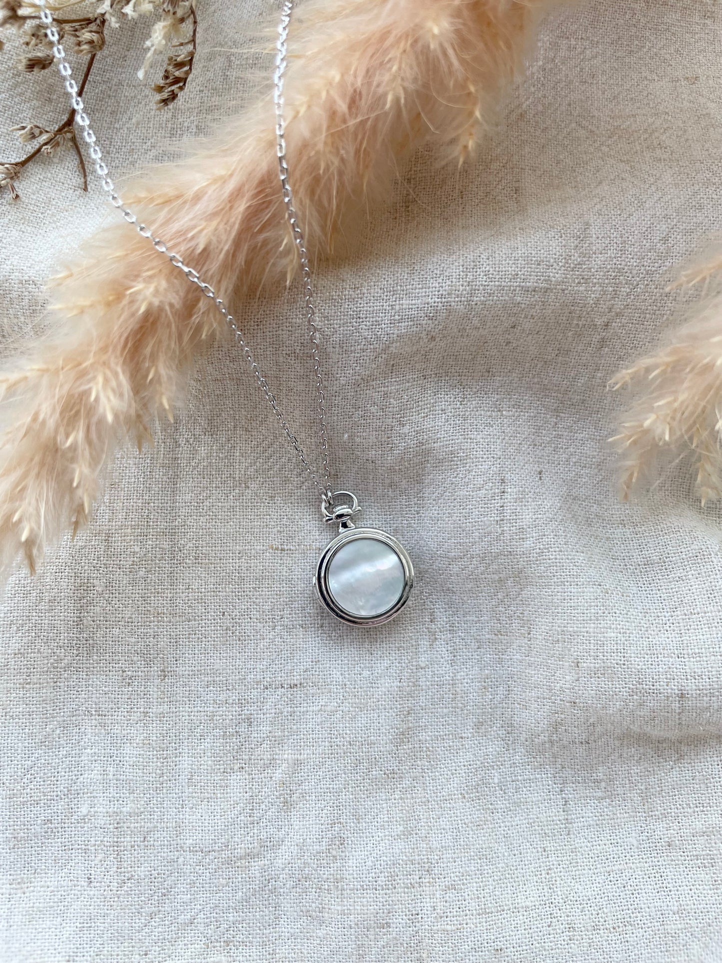 Mother of Pearl Pocket Watch Locket in Sterling Silver