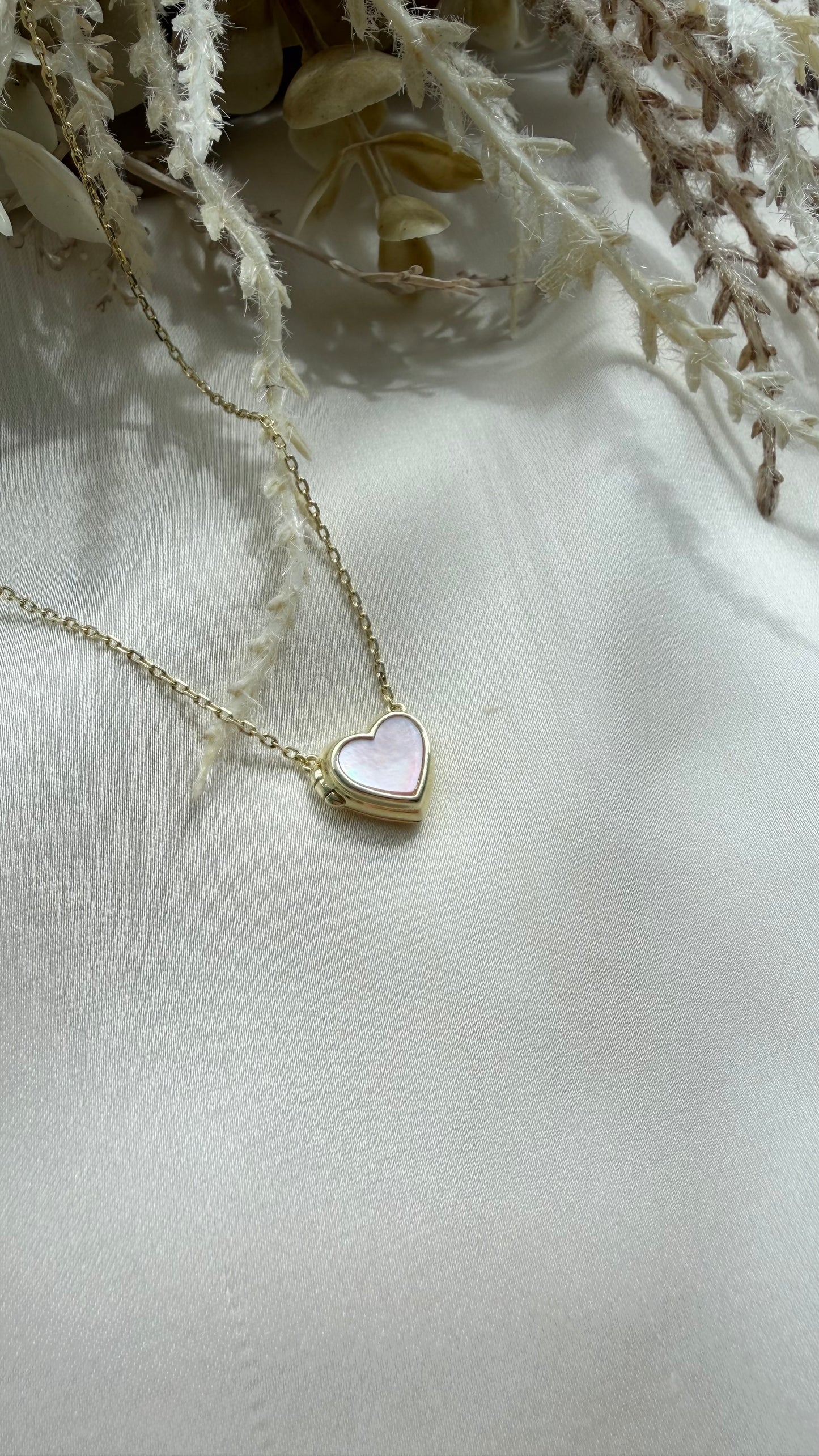 Pink Mother of Pearl & Red Agate Heart Sliding Locket