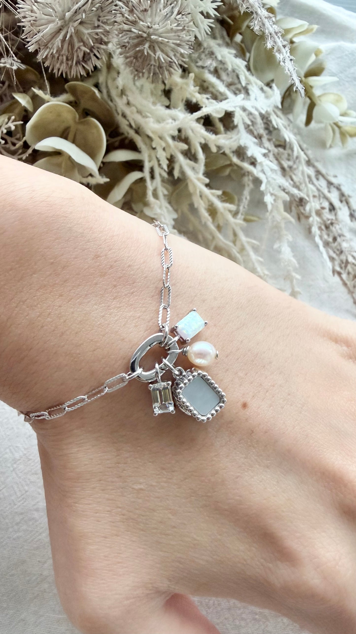 Paperclip Charm Locket Bracelet (Silver)