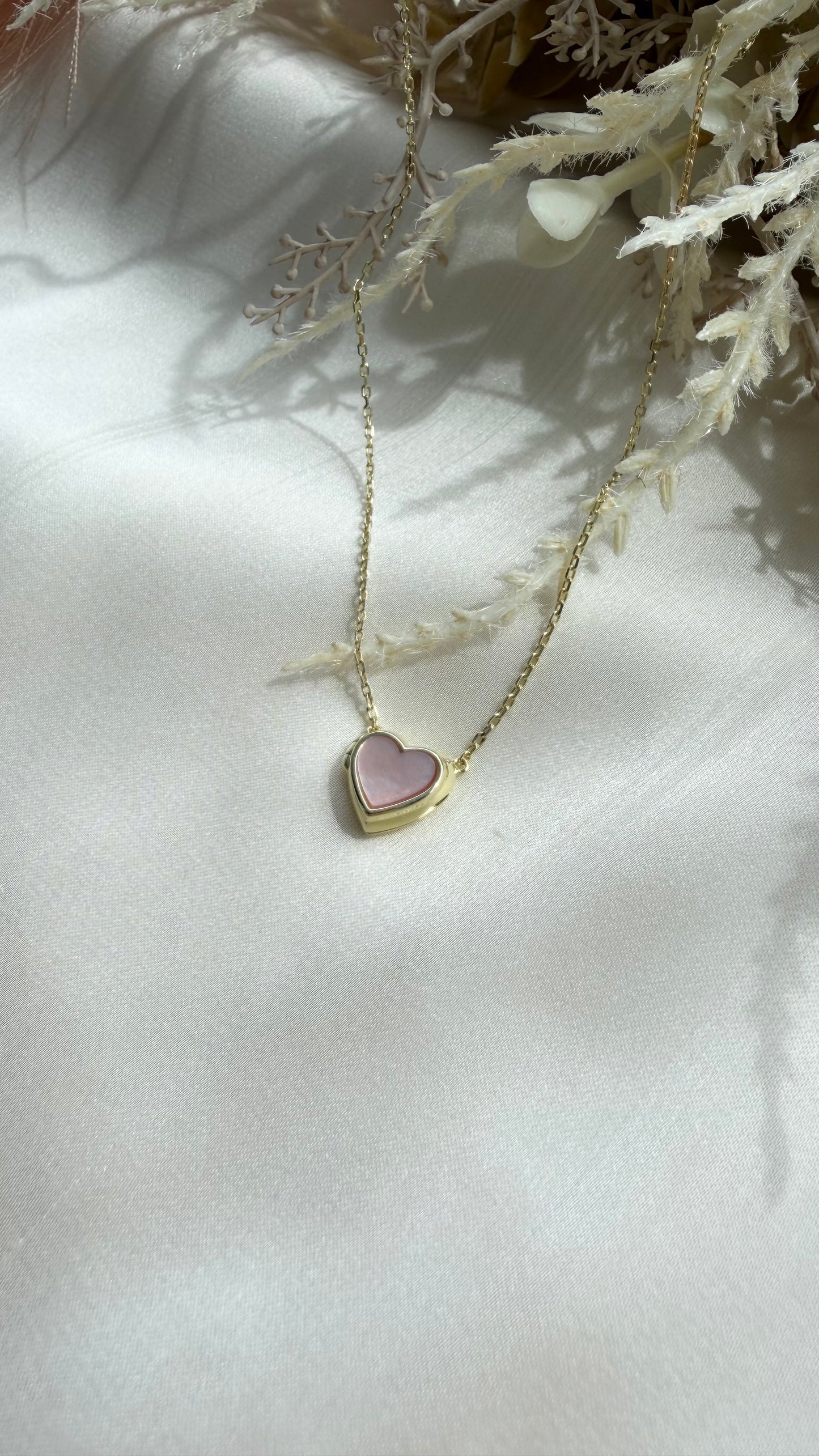 Pink Mother of Pearl & Red Agate Heart Sliding Locket