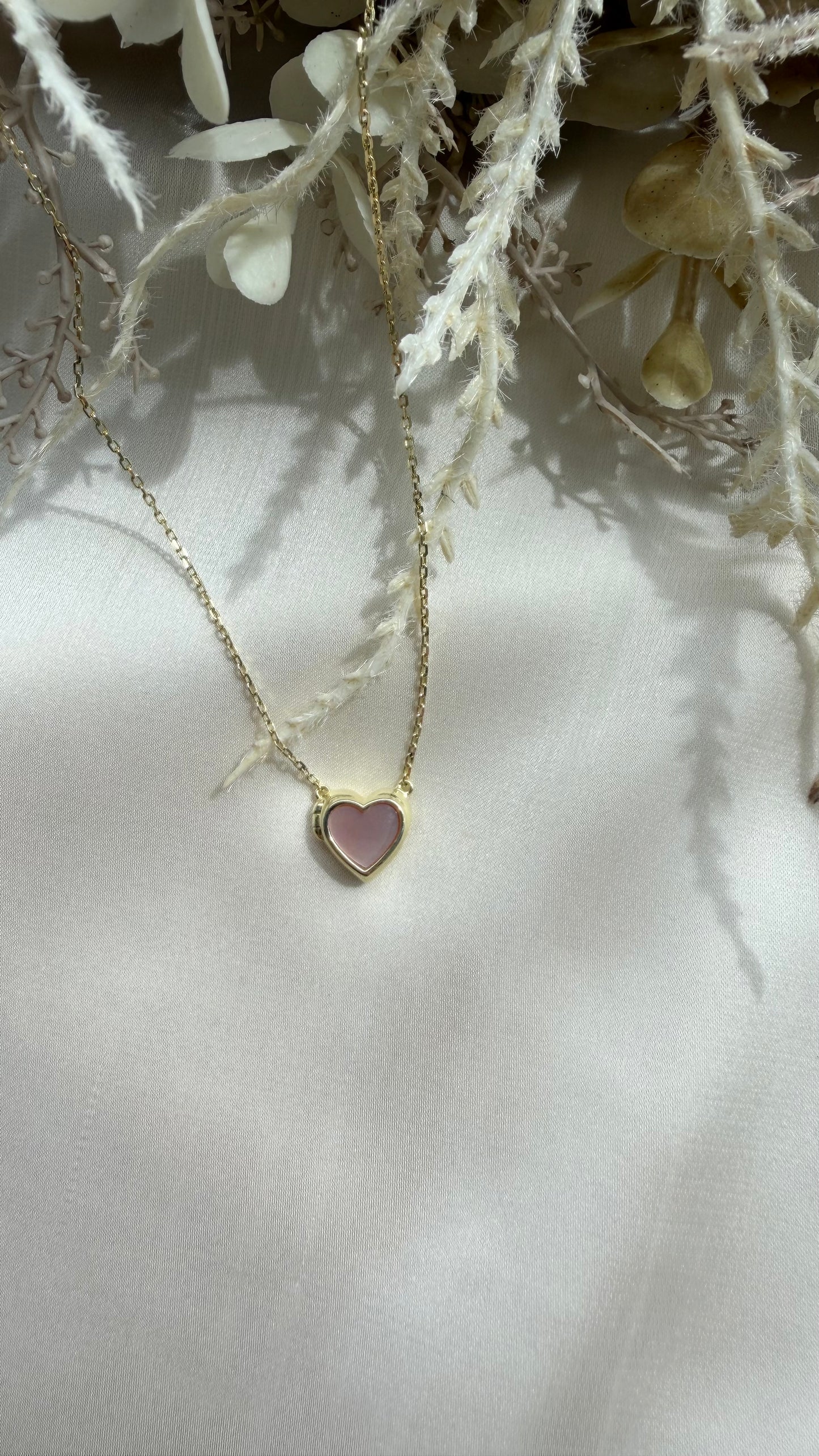 Pink Mother of Pearl & Red Agate Heart Sliding Locket