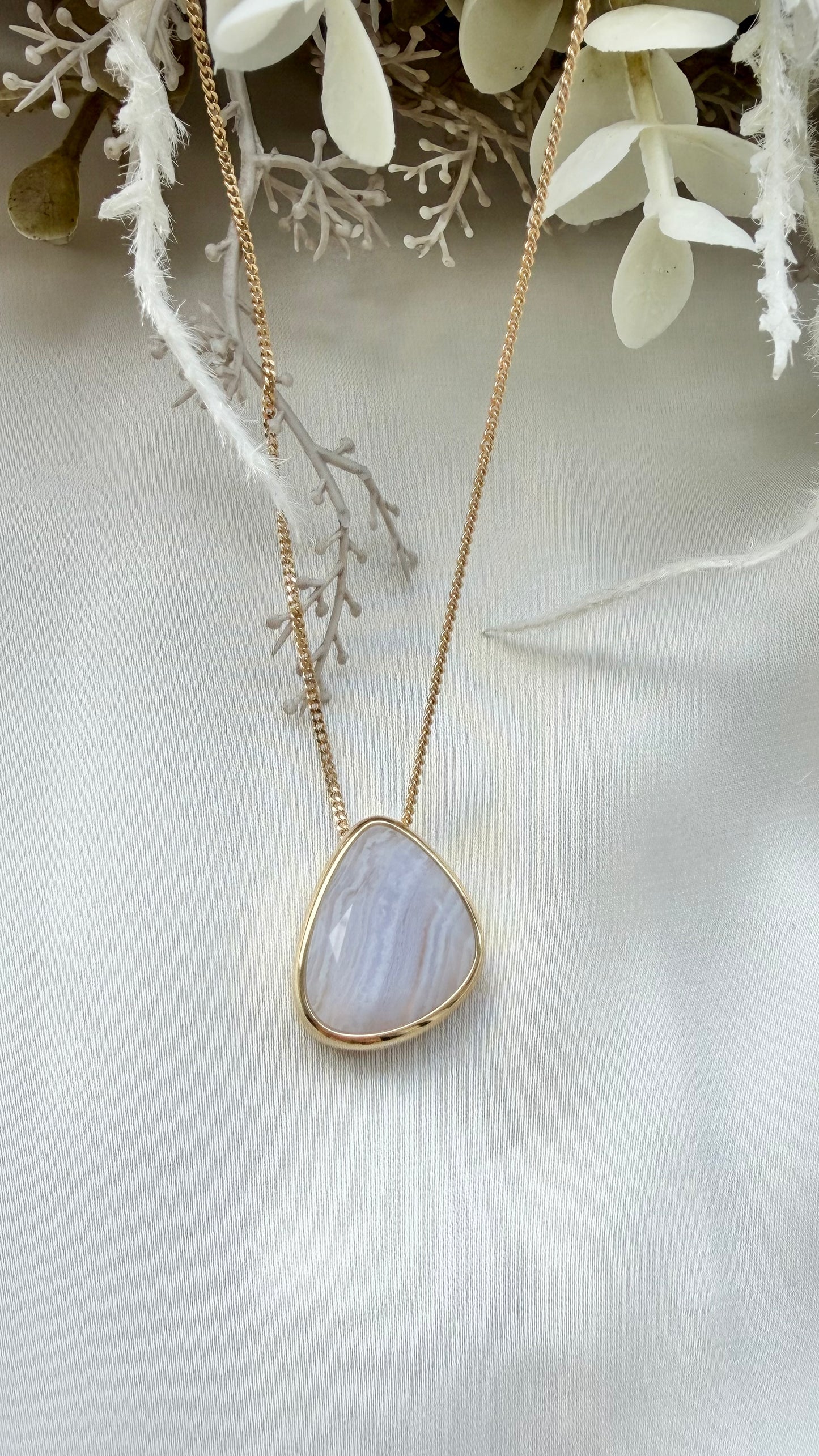Blue Lace Agate Statement Sliding Locket