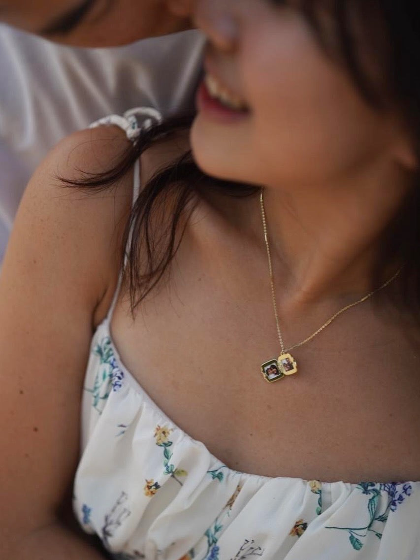 Square Locket with Red Agate