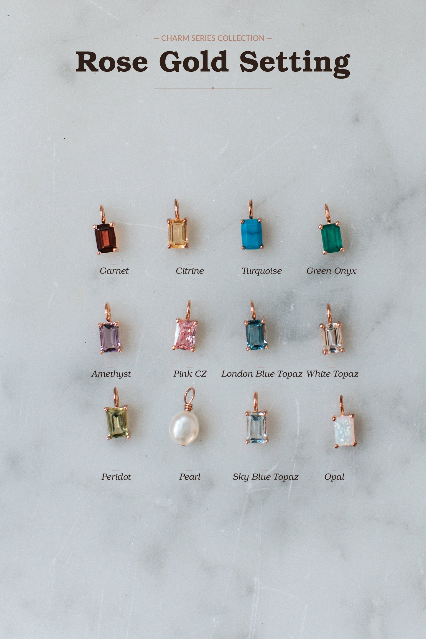 Emerald Cut Birthstone Charm