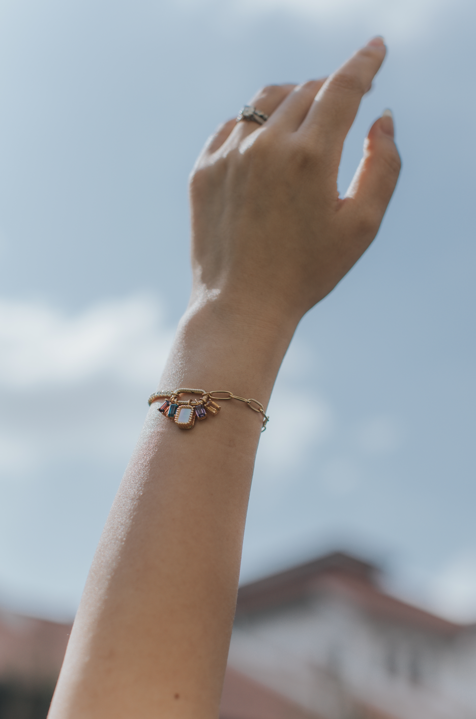 Tennis Paper Clip Charm Locket Bracelet (Gold Vermeil)