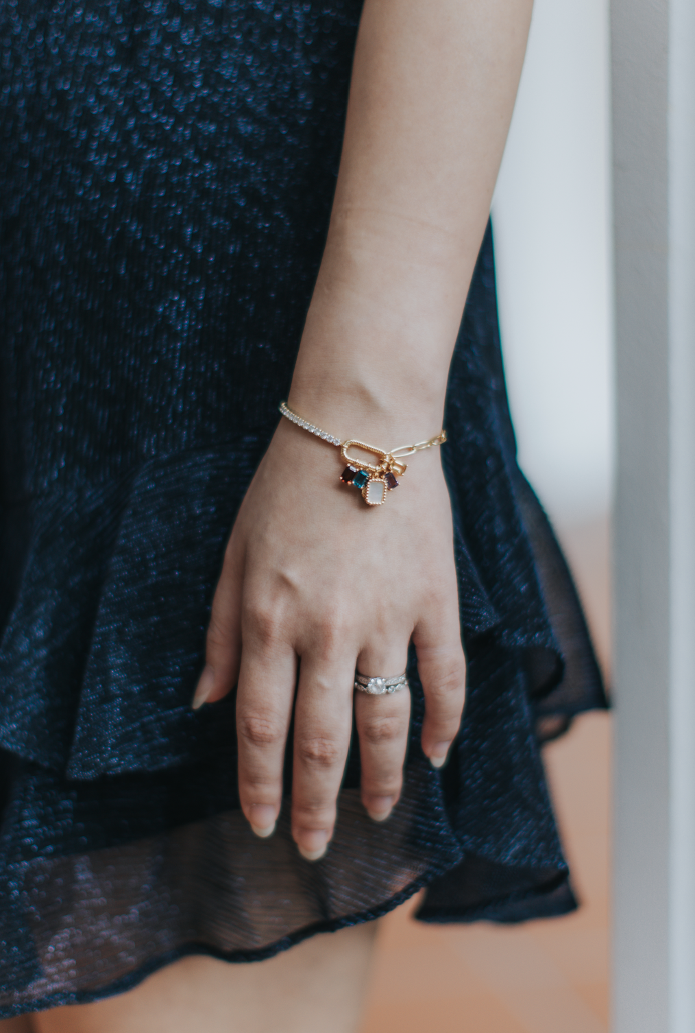 Tennis Paper Clip Charm Locket Bracelet (Gold Vermeil)