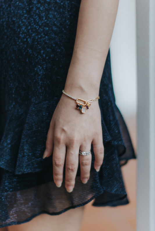 Tennis Paper Clip Charm Locket Bracelet (Gold Vermeil)