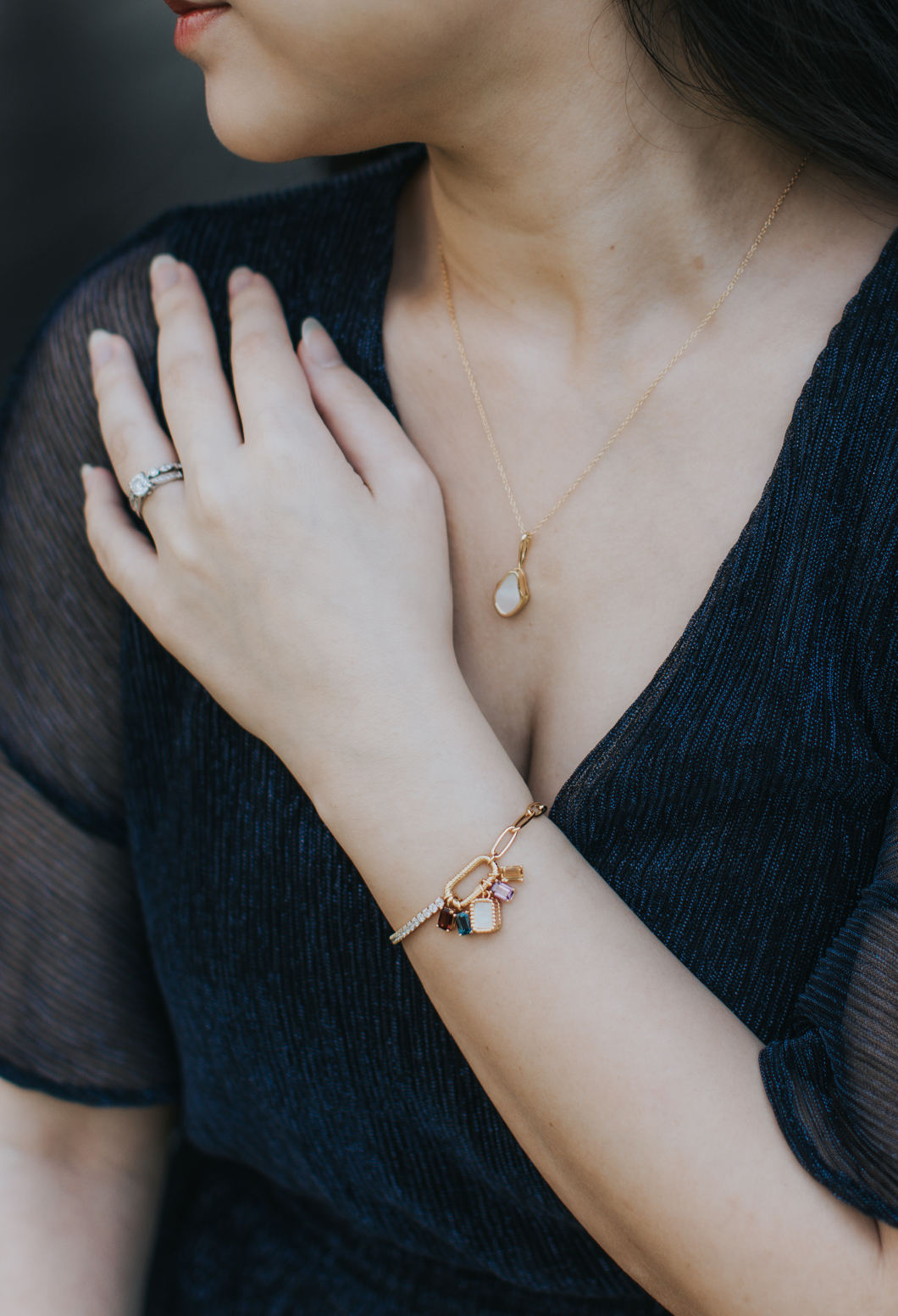 Tennis Paper Clip Charm Locket Bracelet (Gold Vermeil)