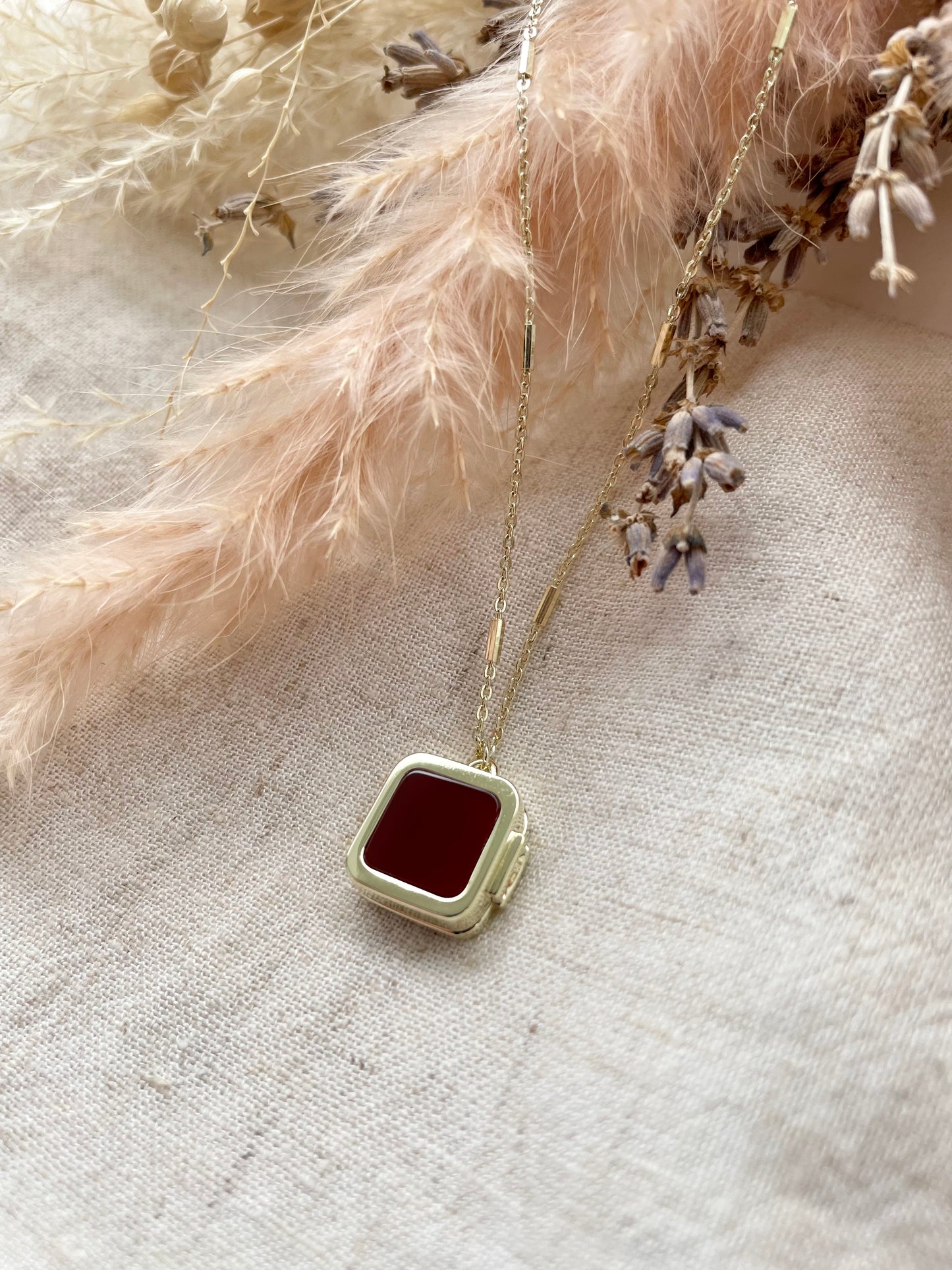 Square Locket with Red Agate