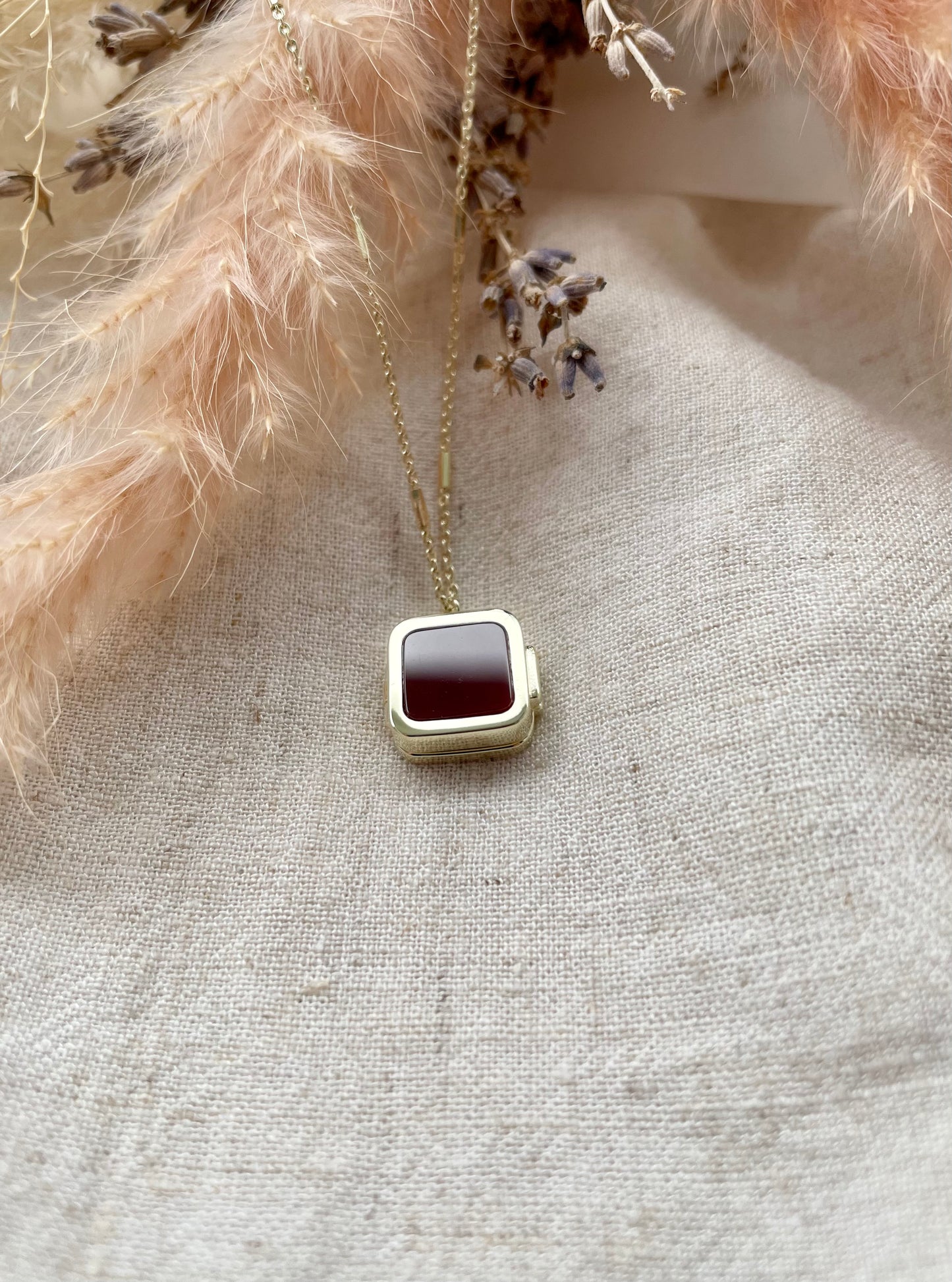 Square Locket with Red Agate