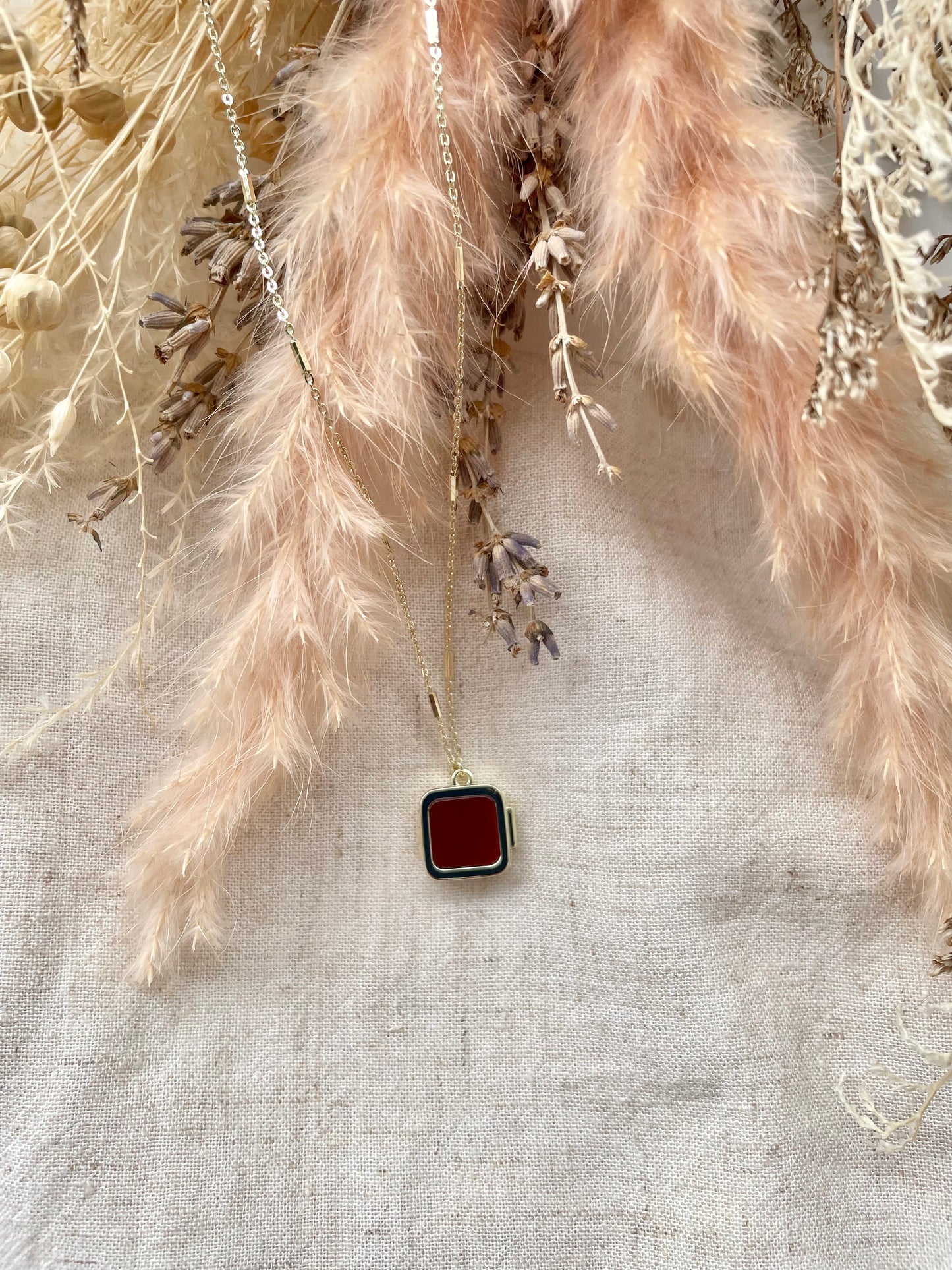 Square Locket with Red Agate