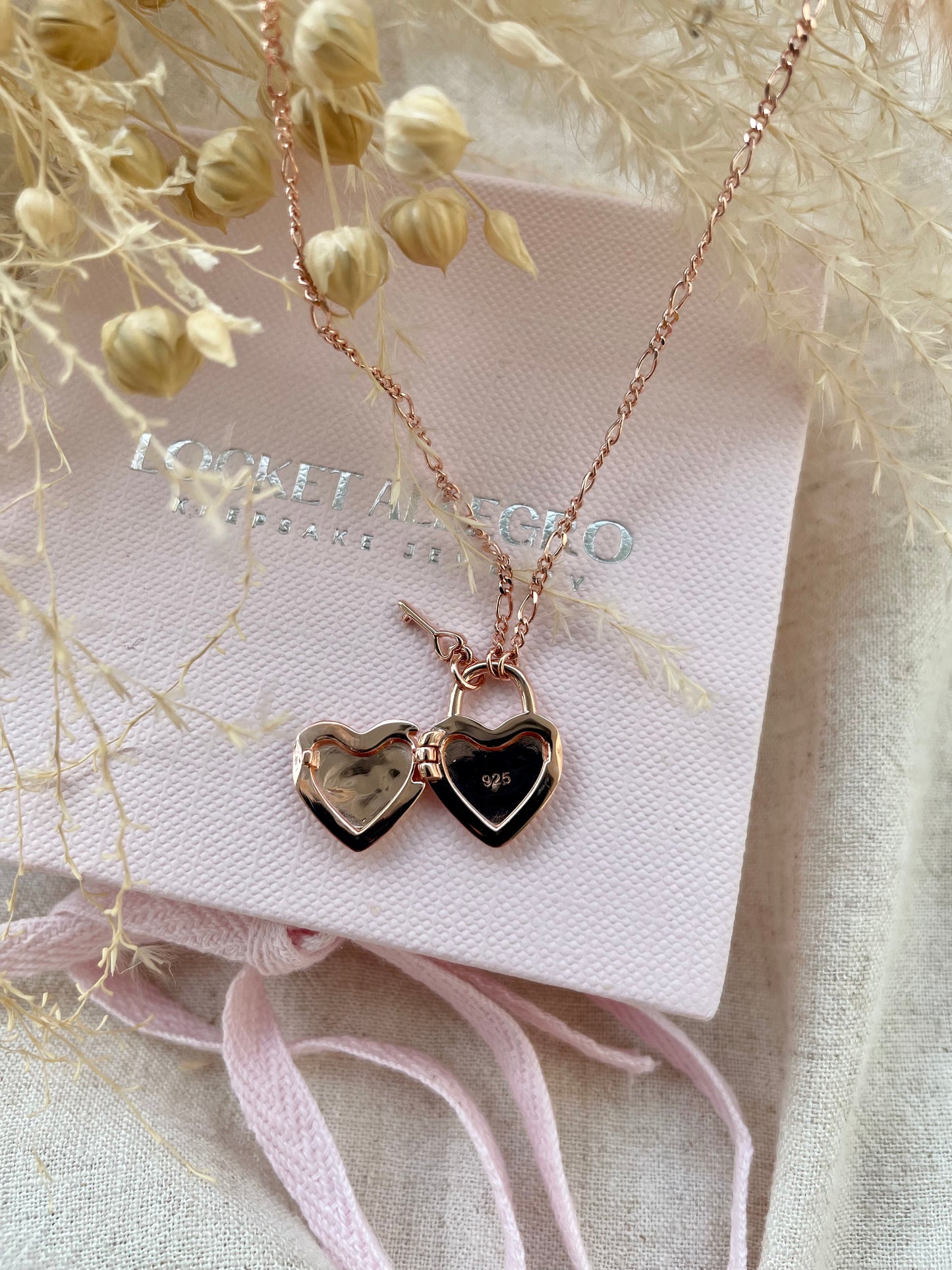 Heart Padlock Locket in Rose Gold Vermeil with Rose Gold Key Charm