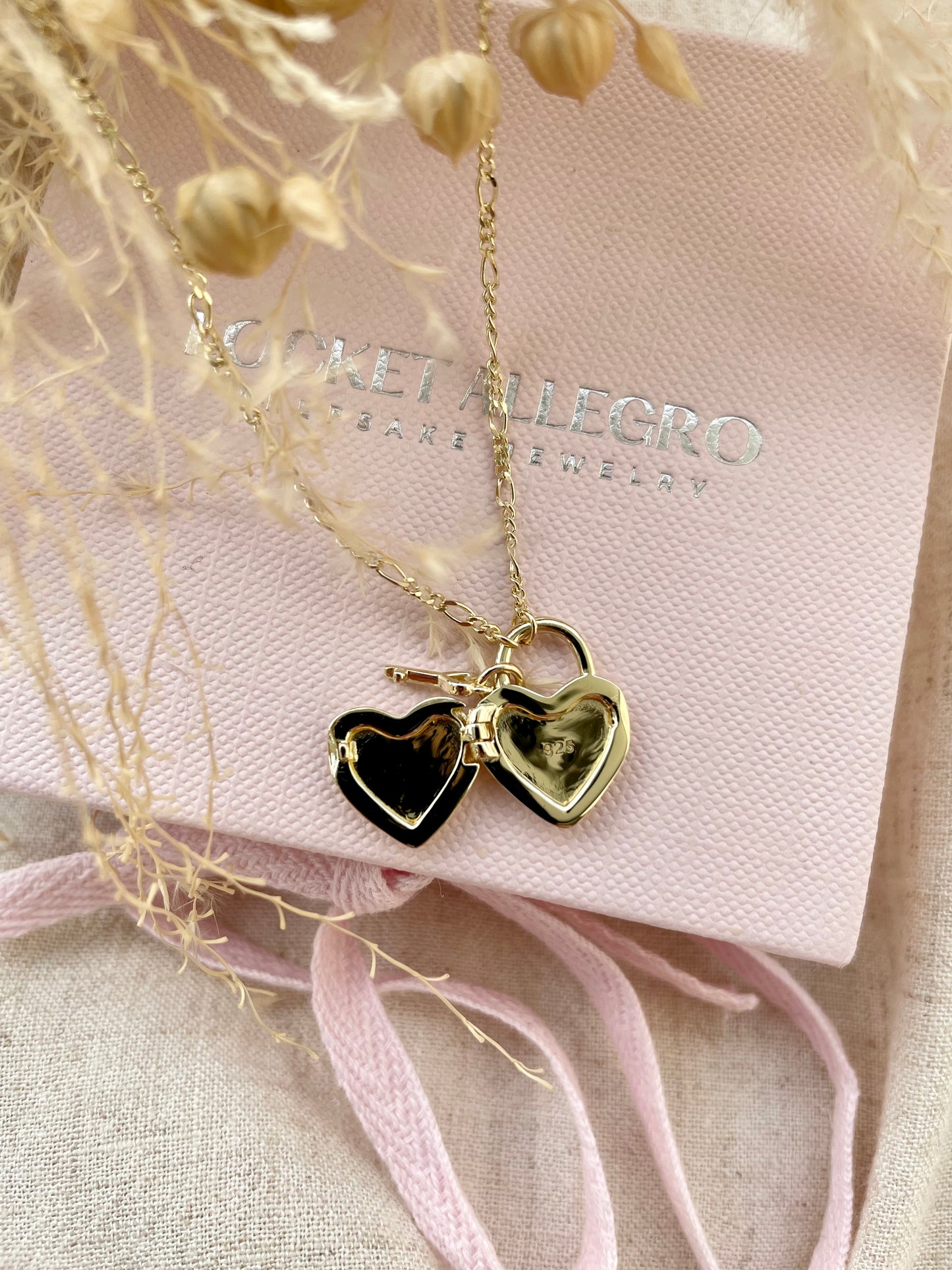 Heart Padlock Locket in Gold Vermeil with Gold Key Charm