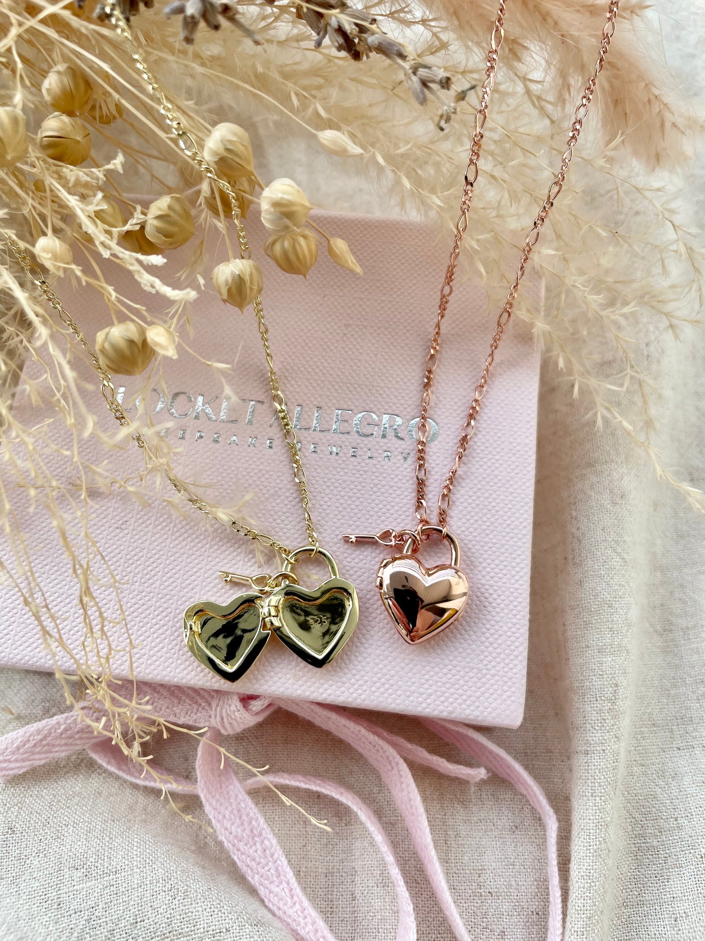 Heart Padlock Locket in Rose Gold Vermeil with Rose Gold Key Charm