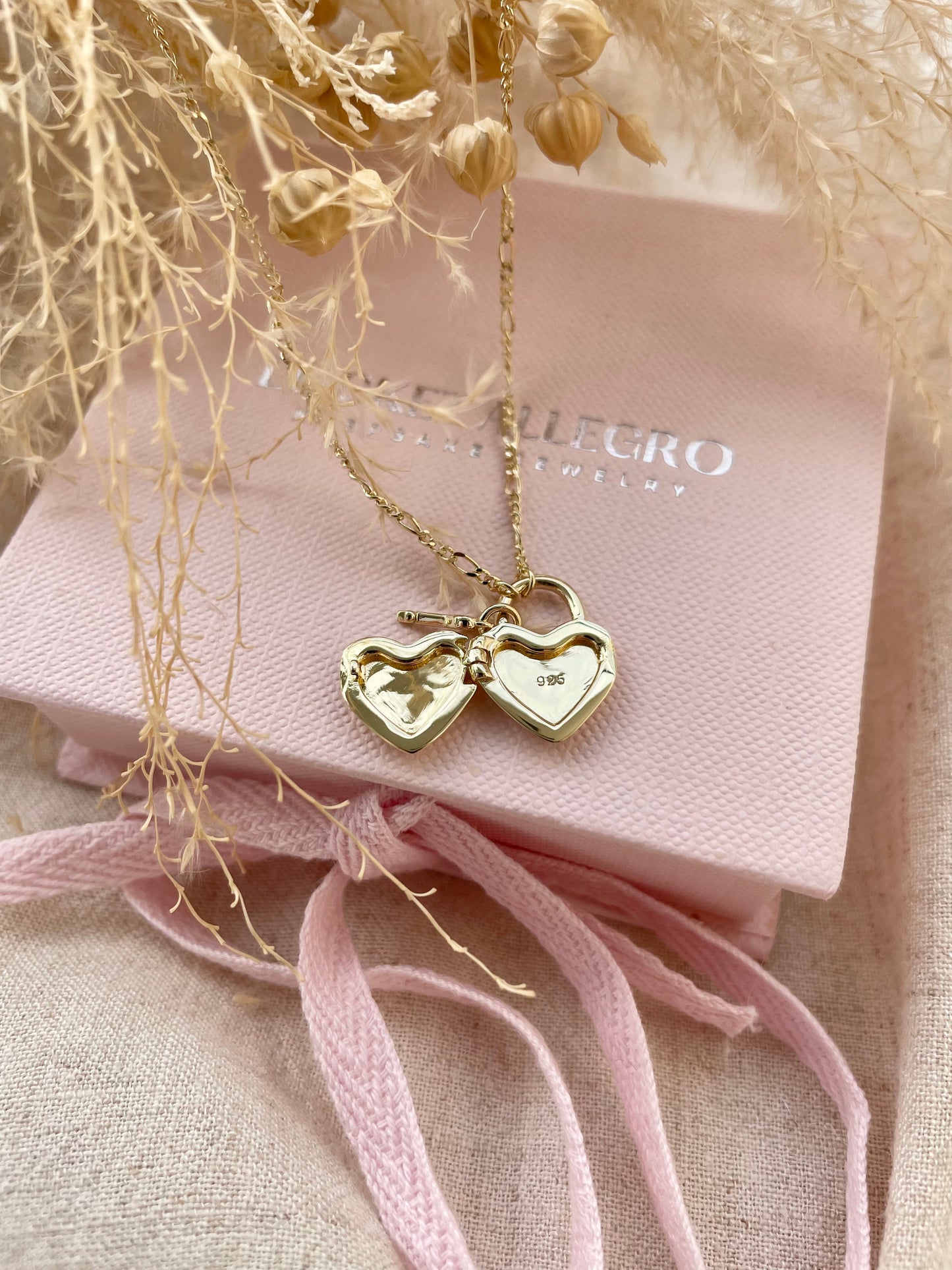 Heart Padlock Locket in Gold Vermeil with Gold Key Charm