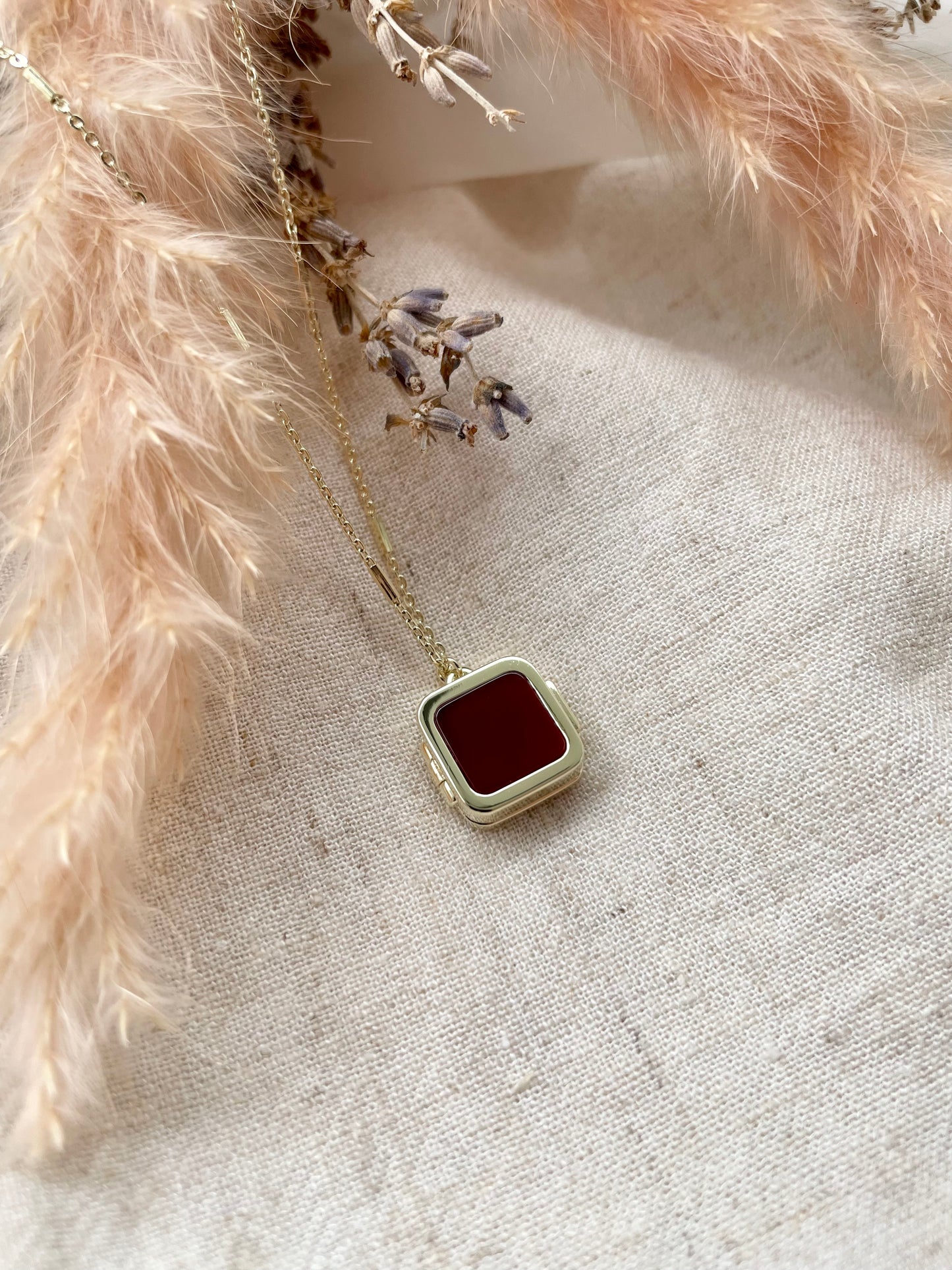 Square Locket with Red Agate