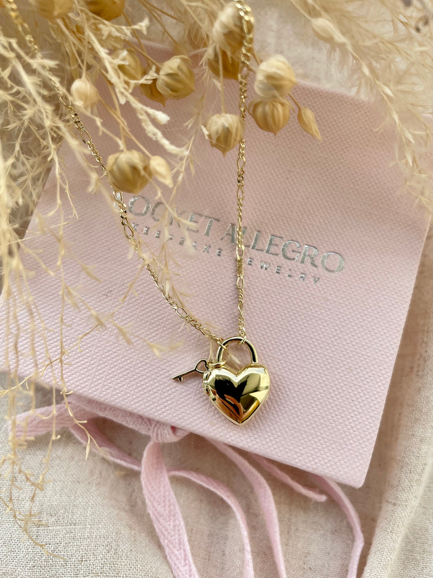 Heart Padlock Locket in Gold Vermeil with Gold Key Charm