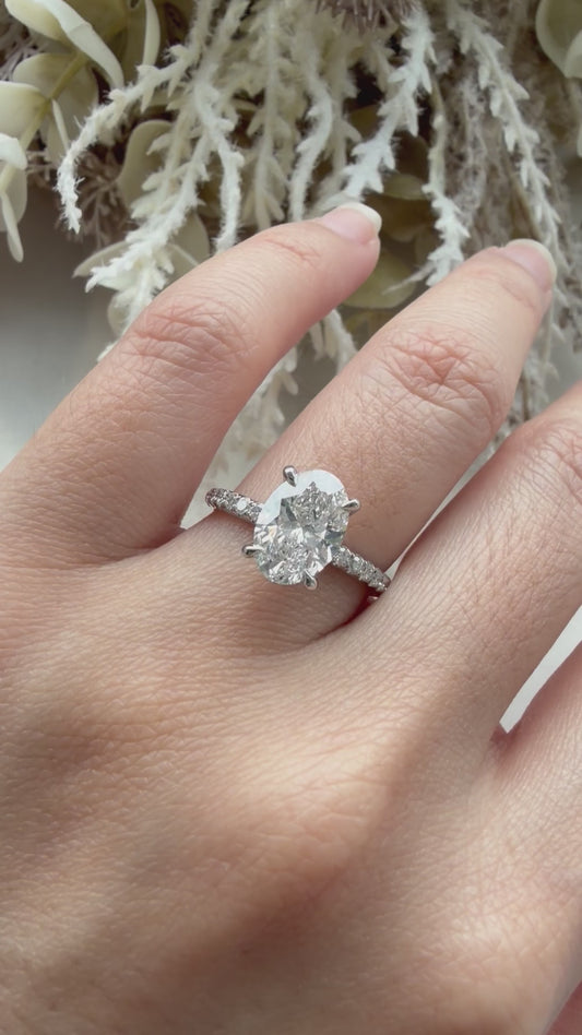 Lab Diamond Solitaire Ring with Hidden Halo and Pave Band